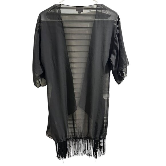 🍒 2/$20 🍒 Lularoe Black Sheer Fringe Kimono Cardigan Open Front Size S - Picture 5 of 5